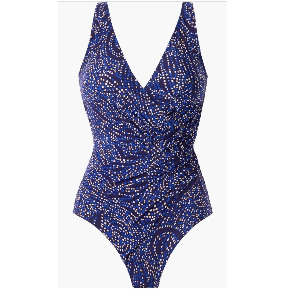 Miraclesuit One Piece Oceanus 20W Plum Multi Blue Abstract Ruched Slimming Swim